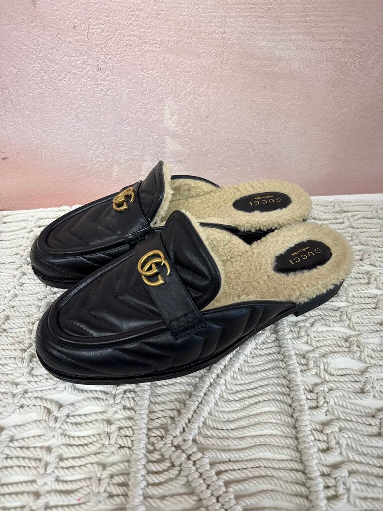 Gucci Black Marmont Shearling Mule