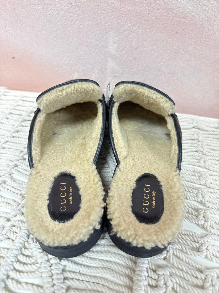Gucci Black Marmont Shearling Mule