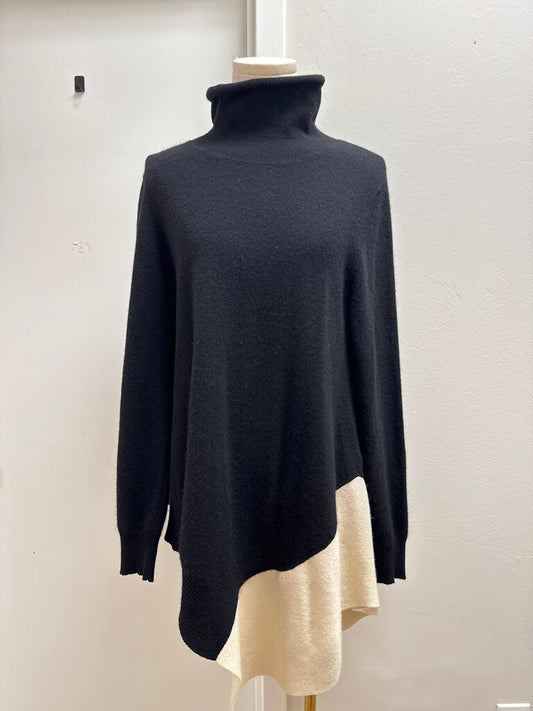 Saks Fifth Ave Black and Cream Hi Low Turtleneck Sweater