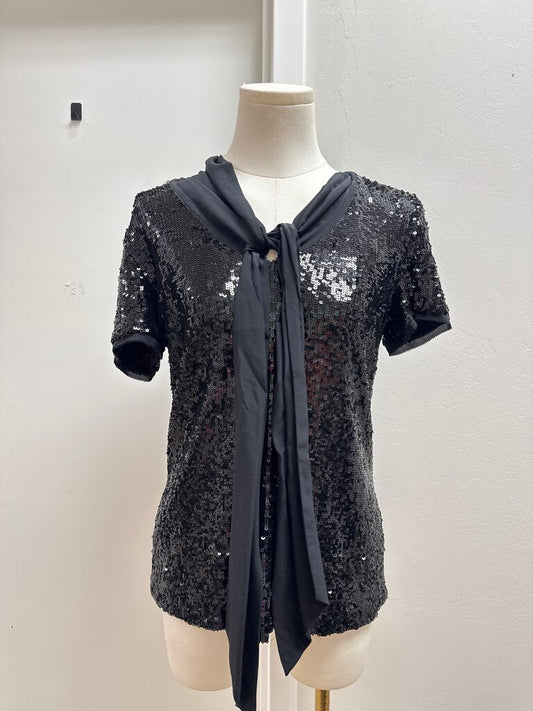Tory Burch Black Sequin Tie Front Top