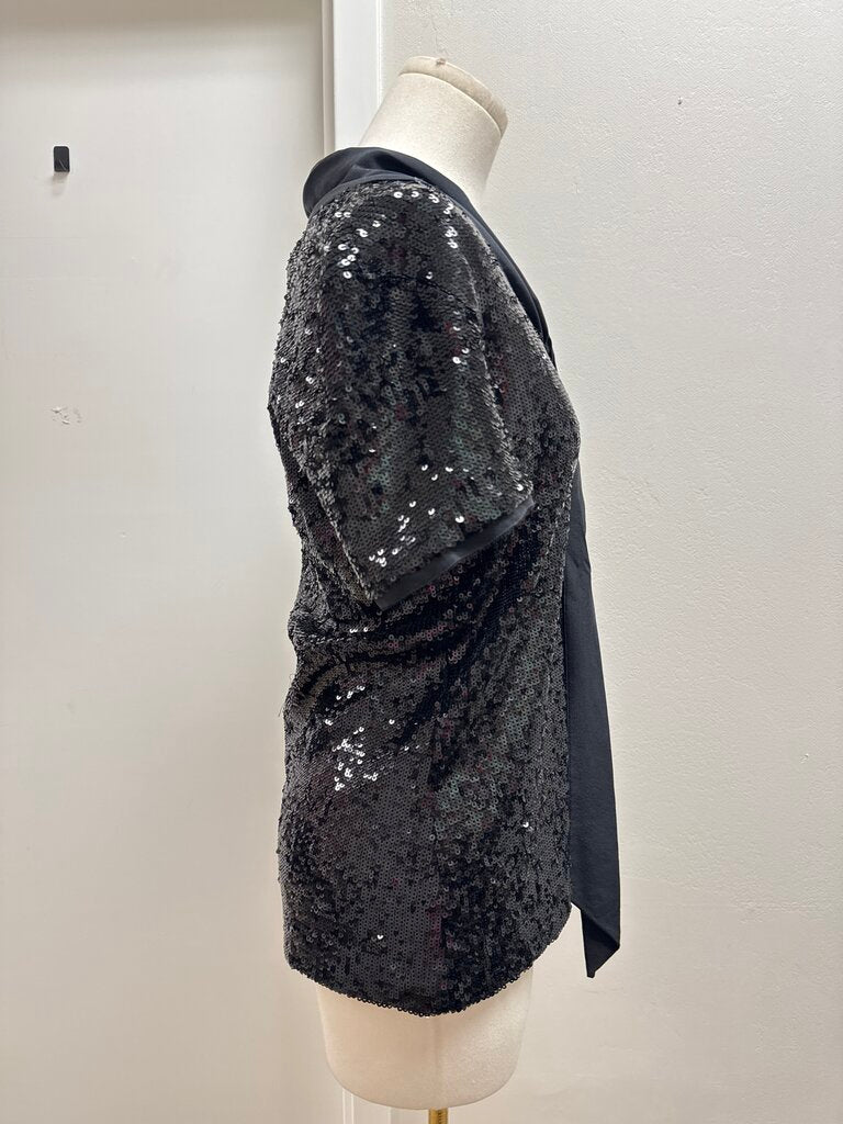 Tory Burch Black Sequin Tie Front Top
