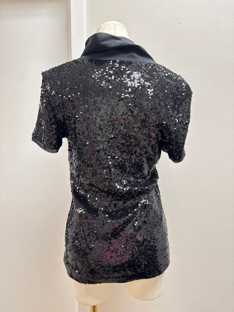 Tory Burch Black Sequin Tie Front Top