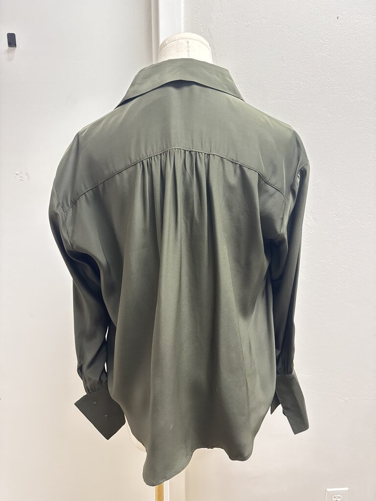 Elaine Kim Olive Silk Tie Front Blouse