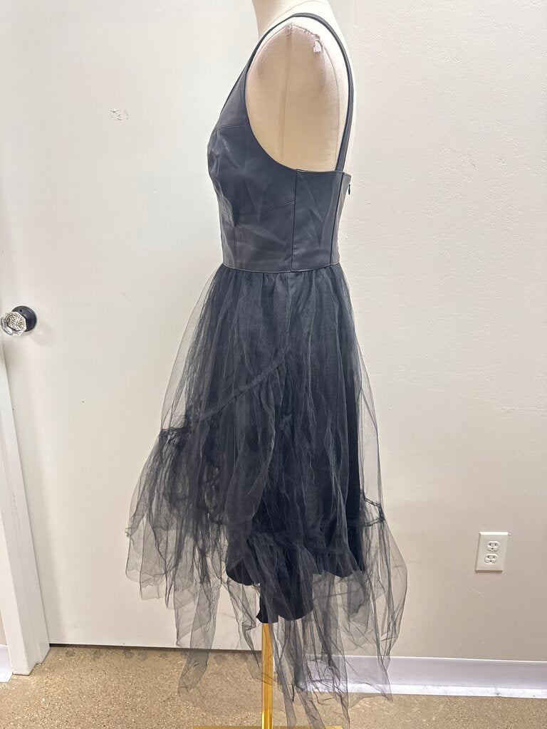 Anthropologie Black Tulle and Leather Dress NWT