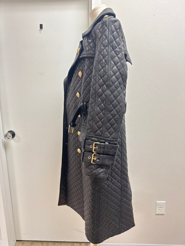 Balmain Quilted Leather Belted Trench Coat
