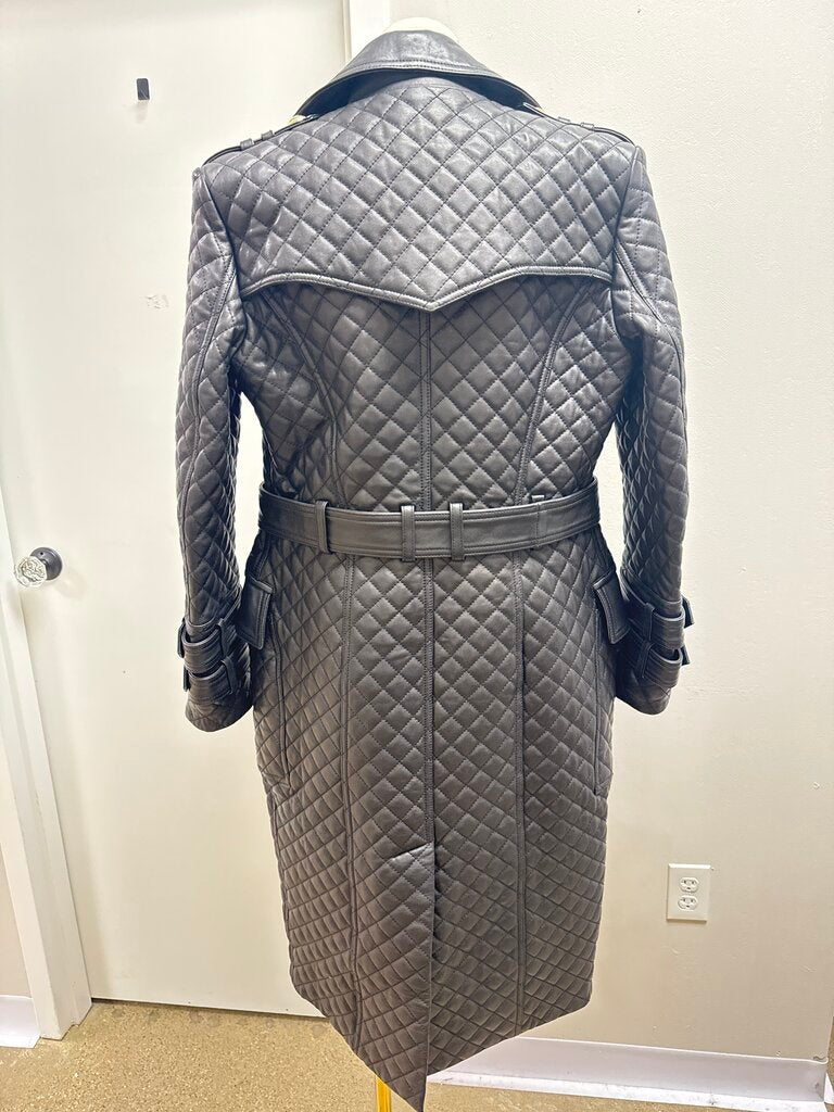 Balmain Quilted Leather Belted Trench Coat