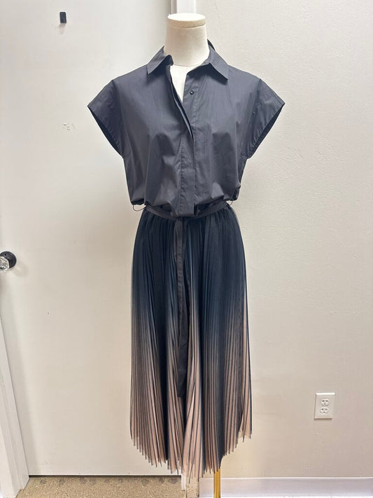Psophia Blue/Black Pleated Sheer Dress