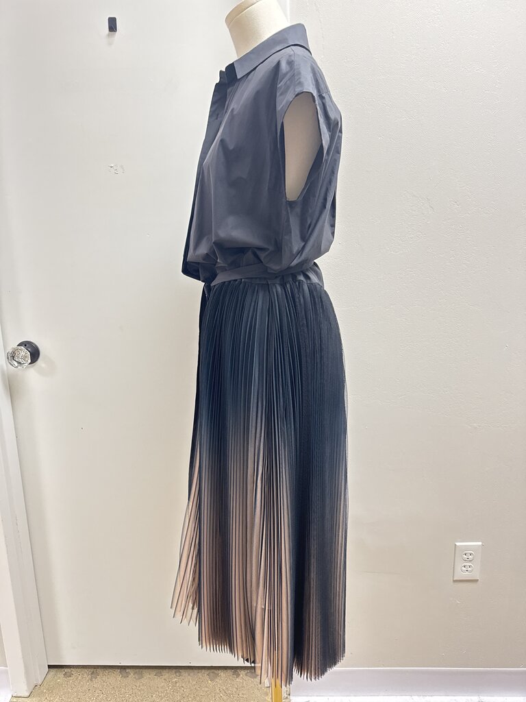 Psophia Blue/Black Pleated Sheer Dress
