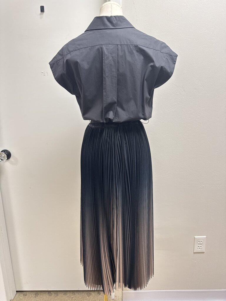 Psophia Blue/Black Pleated Sheer Dress