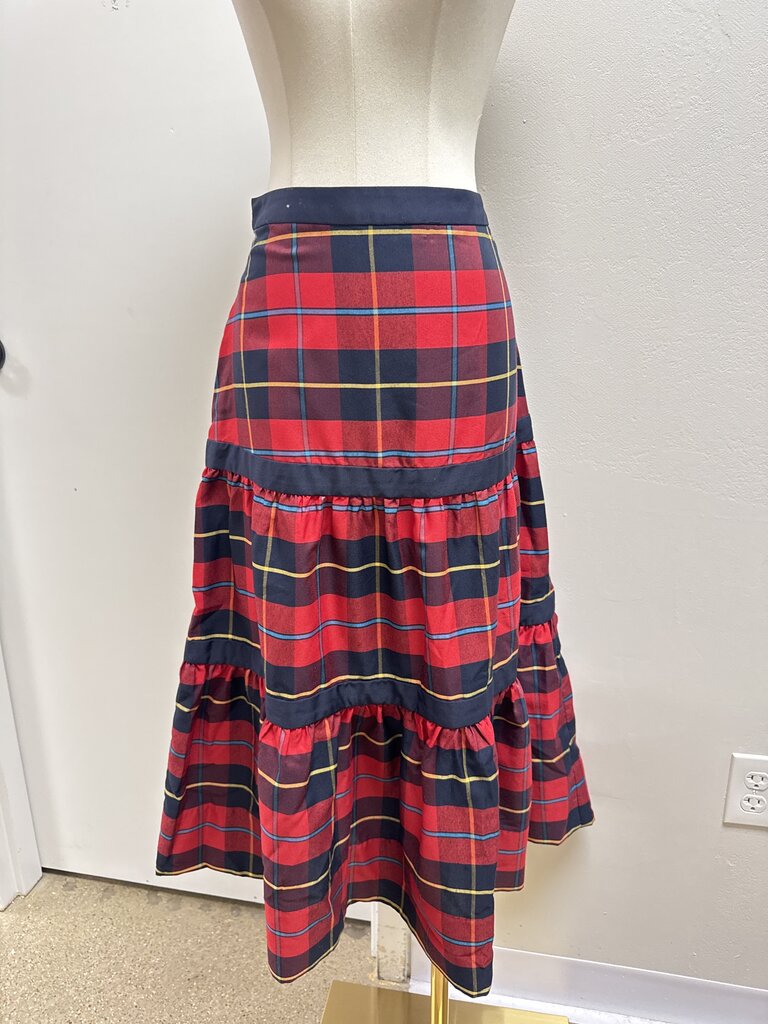 Gretchen Scott Red Plaid Midi Skirt NWT