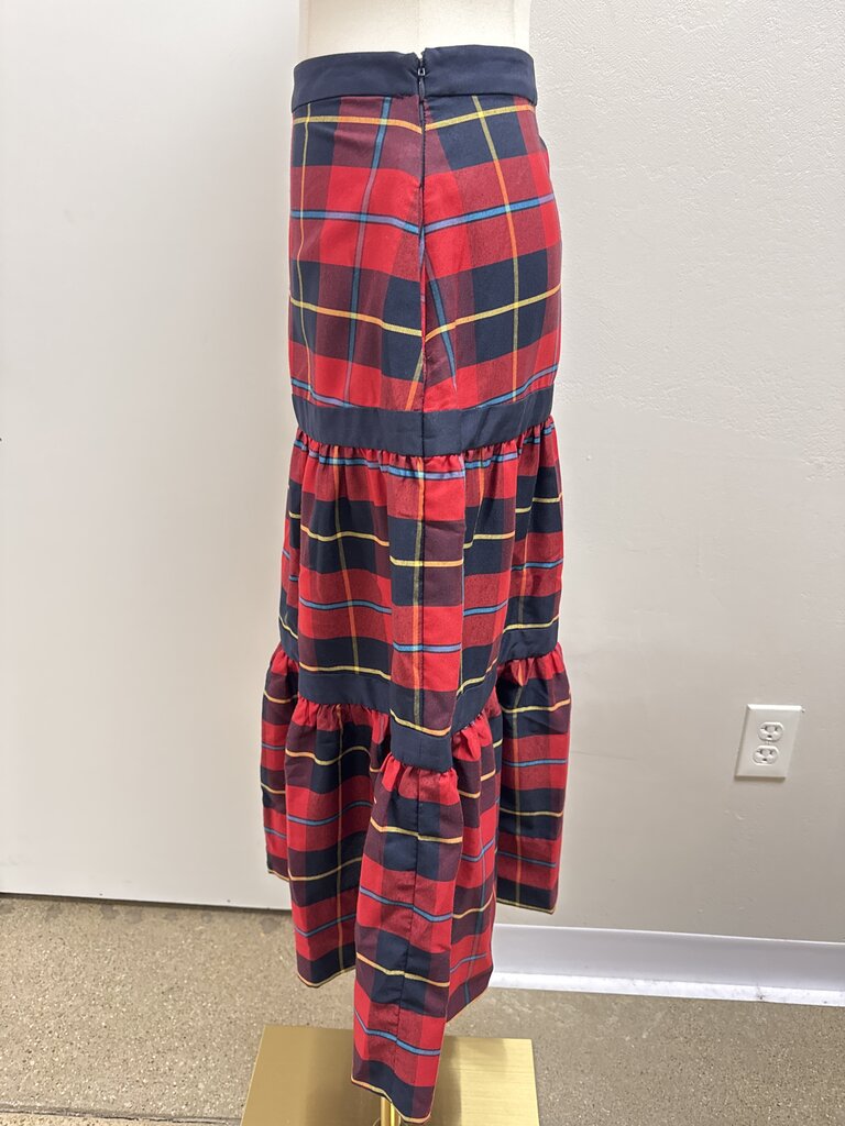 Gretchen Scott Red Plaid Midi Skirt NWT