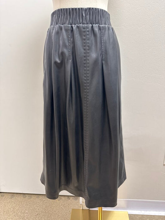Donna Karan Black Faux Leather Midi Skirt