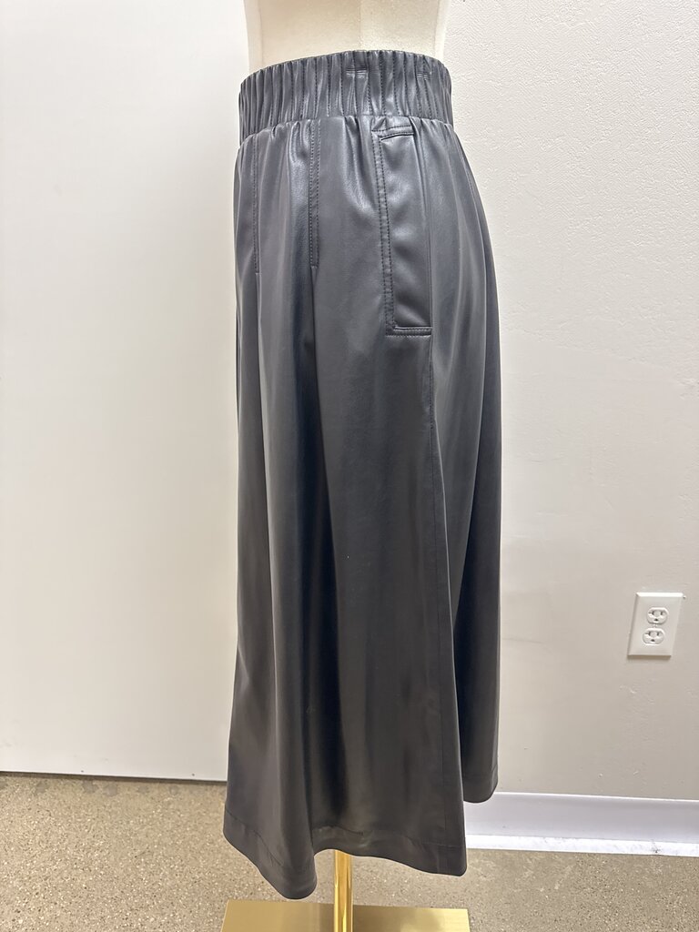 Donna Karan Black Faux Leather Midi Skirt