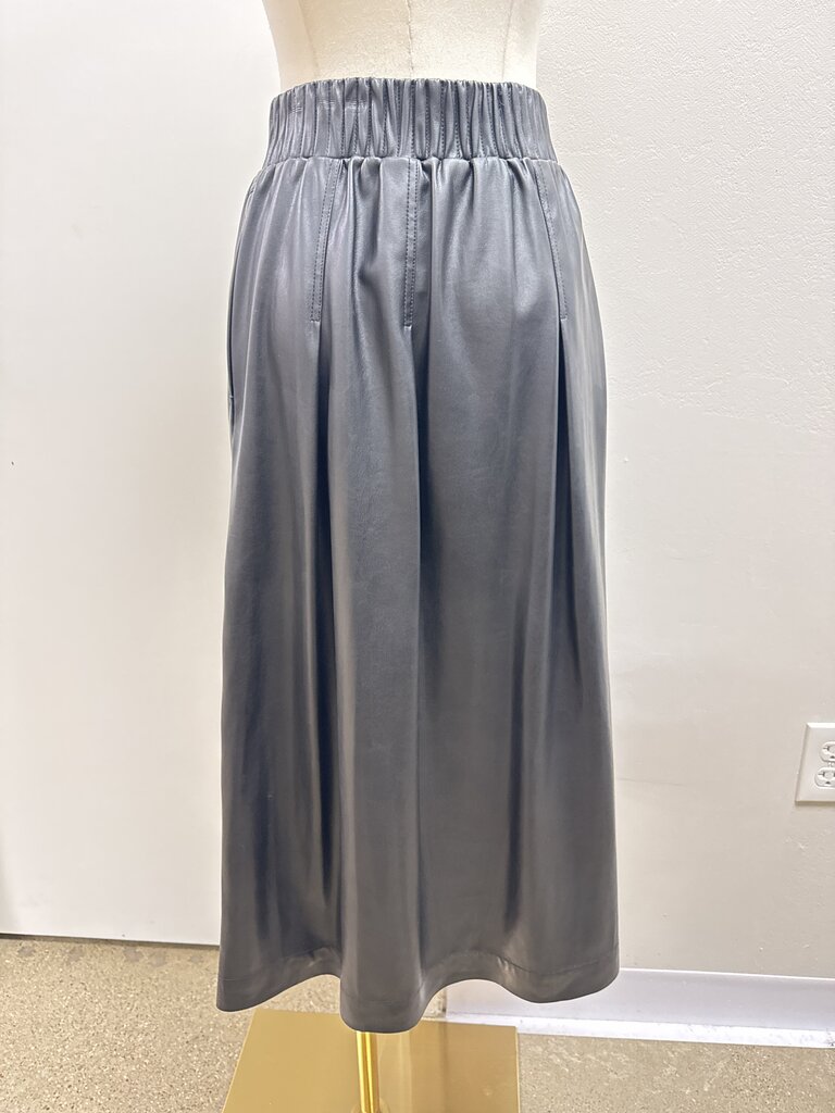 Donna Karan Black Faux Leather Midi Skirt