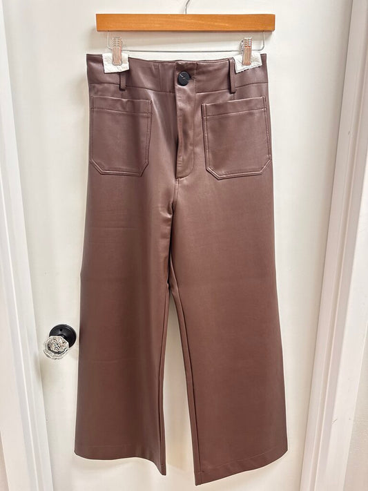 Maeve Brown Faux Leather Wide Leg Pant