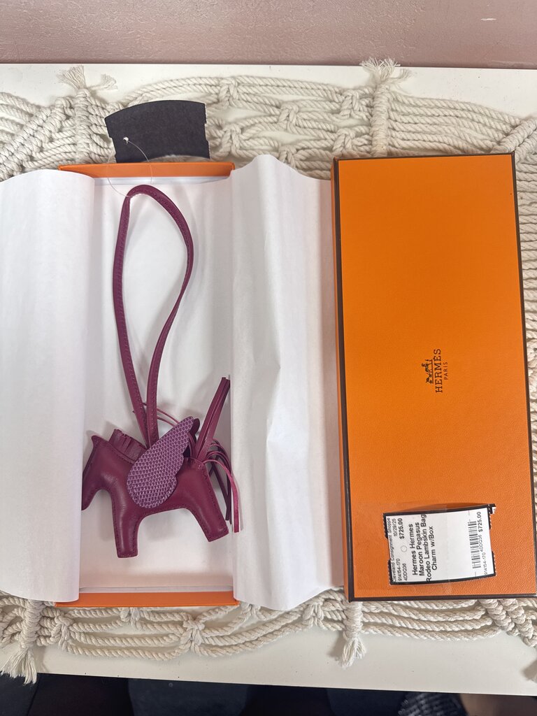 Hermes Maroon Pegasus Rodeo Lambskin Bag Charm w/Box