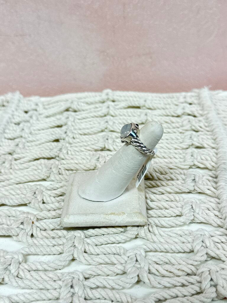 David Yurman Silver Renaissance Moon Stone and Onyx Cabochon Ring