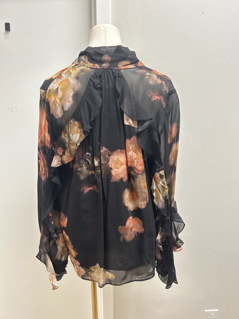 Zimmermann Black Floral Ruffle Blouse
