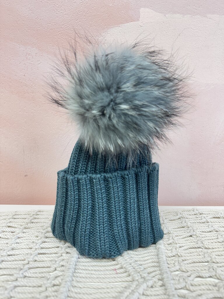 Bruno Magli Green Pom Pom Knit Hat