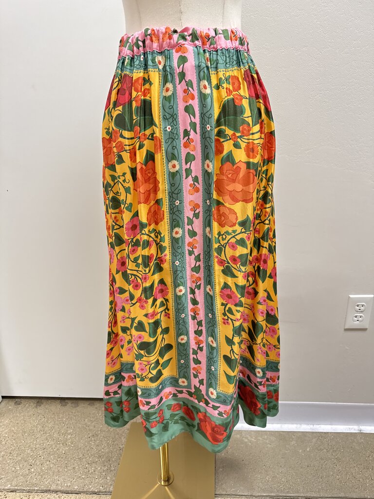 Farm Rio Green Floral Midi Skirt