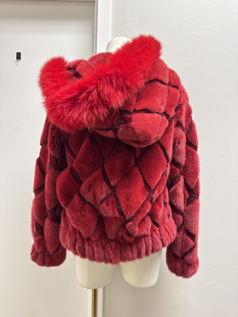 Saga Furs Red Mink Quilted Coat