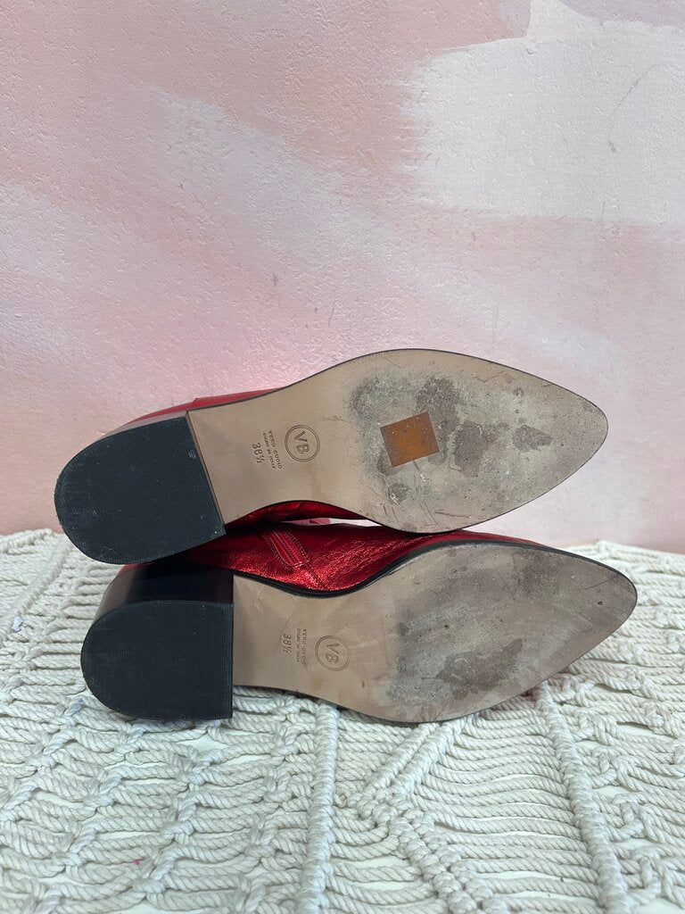 Veronica Beard Red Metallic Cowboy Bootie