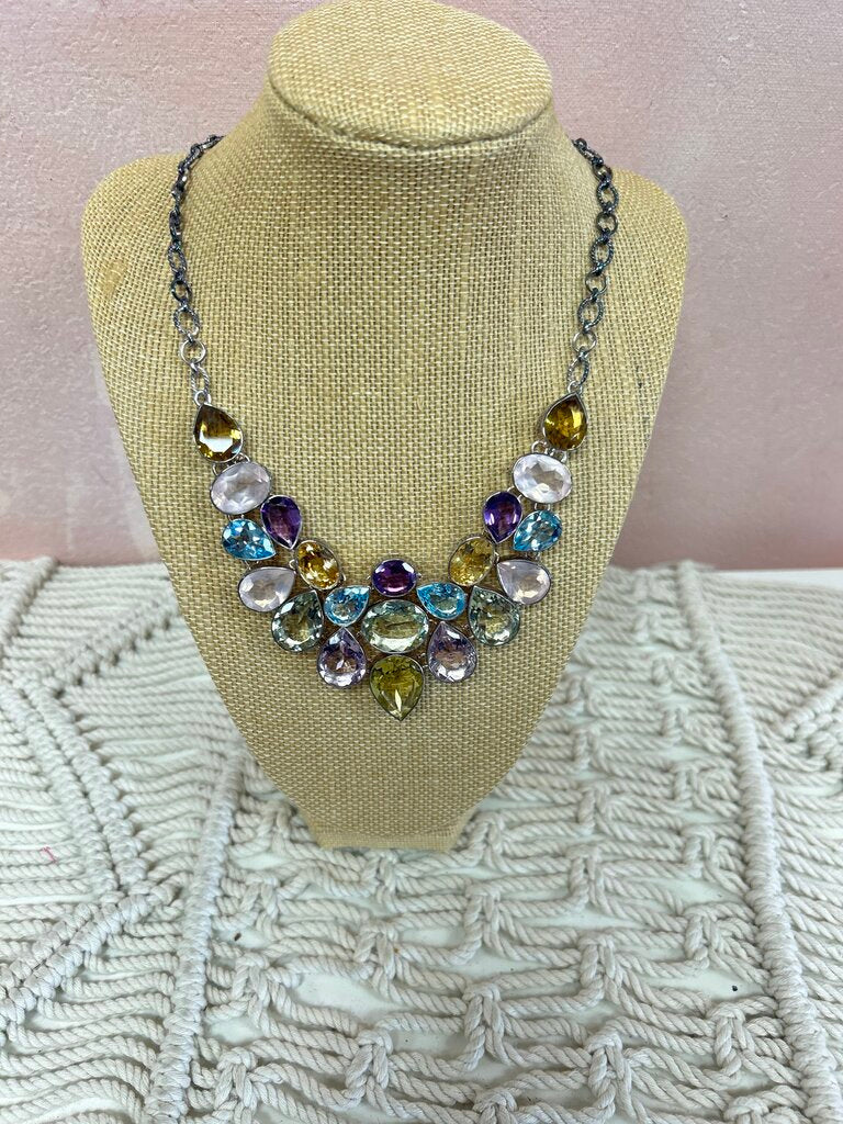 Multi Stone Sterling Collar Necklace
