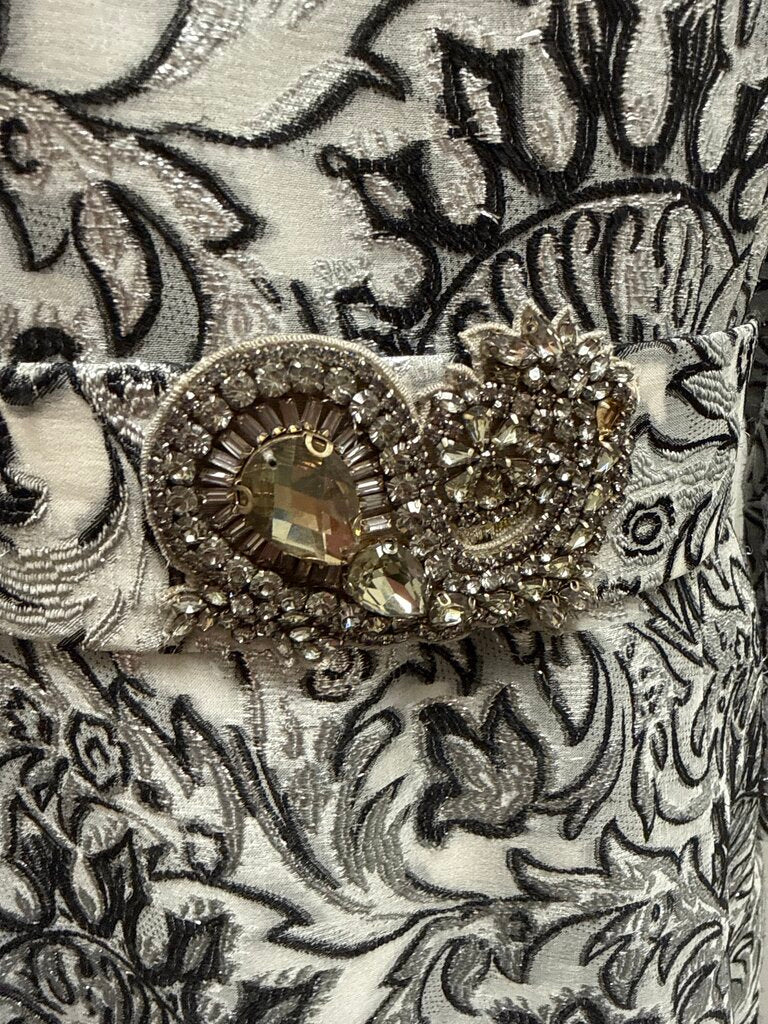 Andrew Gn Silver and Black Brocade Belted Maxi Dress (As Is)