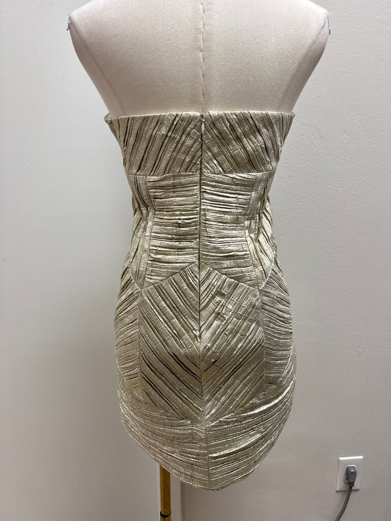 John Paul Ataker Gold Pleated Strapless Dress NWT