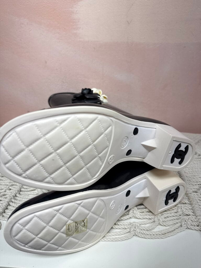 Chanel Black Camellia Rubber Boot