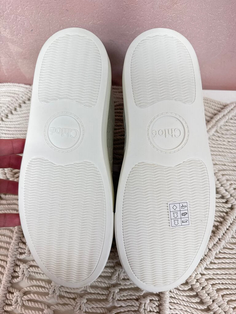 Chloe White Lauren Crocodile Embossed Sneaker NWT w/Box