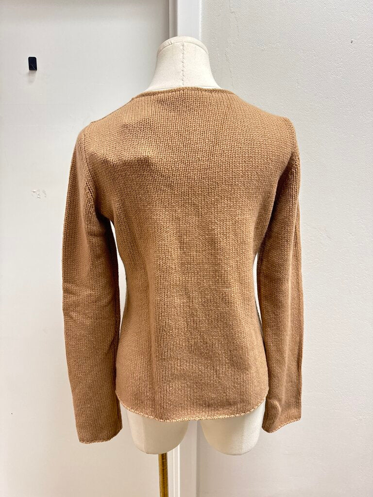 Les Copains Camel Cable Knit V-Neck Sweater