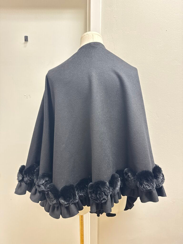 Black Cashmere and Fur Cape