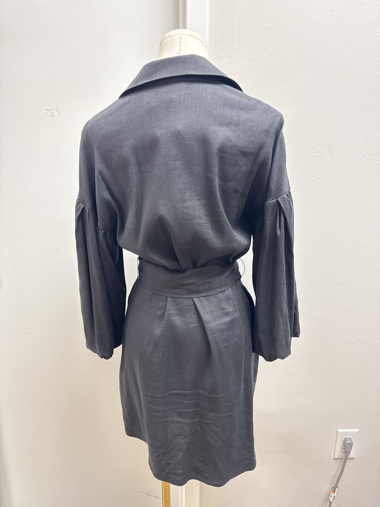 Veronica Beard Black Belted Puff Sleeve Dress