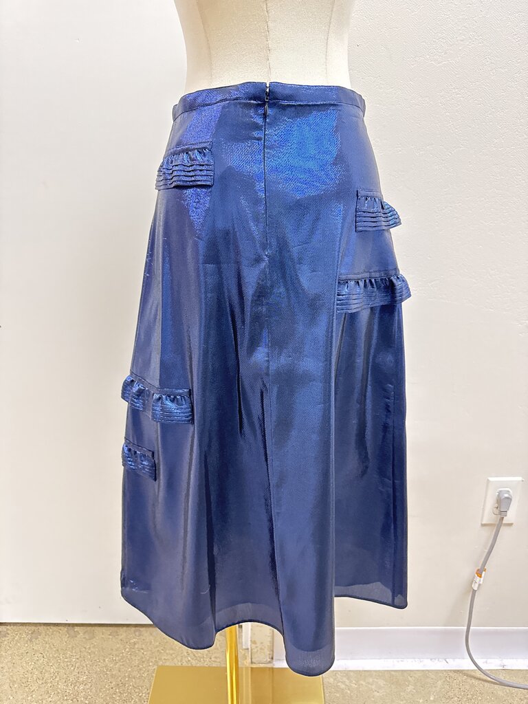 Burberry Blue Metallic Ruffle Midi Skirt NWT
