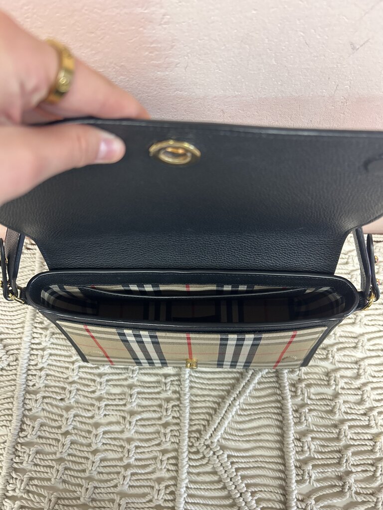 Burberry Black Pebbled Leather Flap Crossbody w/Dustbag