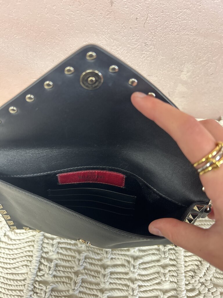 Valentino Black Rockstud Flat Pouch w/Dustbag