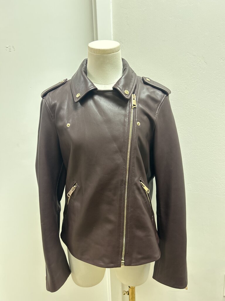 Reiss Raisin Sheep Leather Moto Jacket