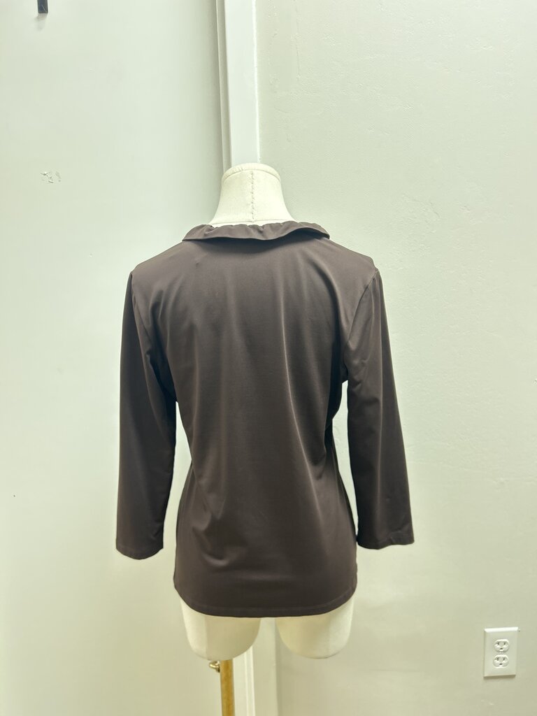 J McLaughlin Brown Ruffle Neck Top