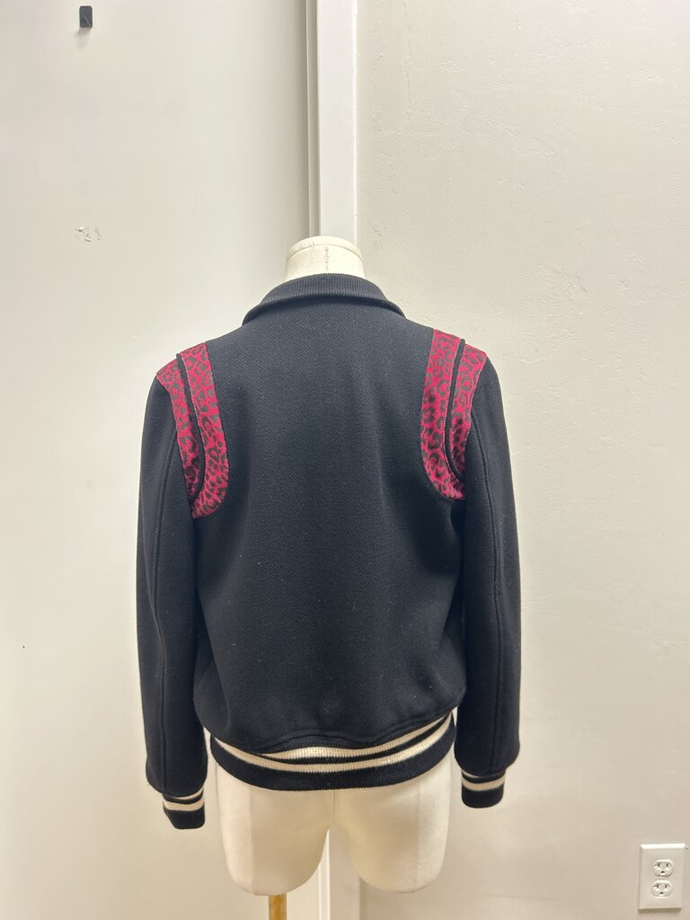 Saint Laurent Black Teddy Leopard Print Bomber Jacket
