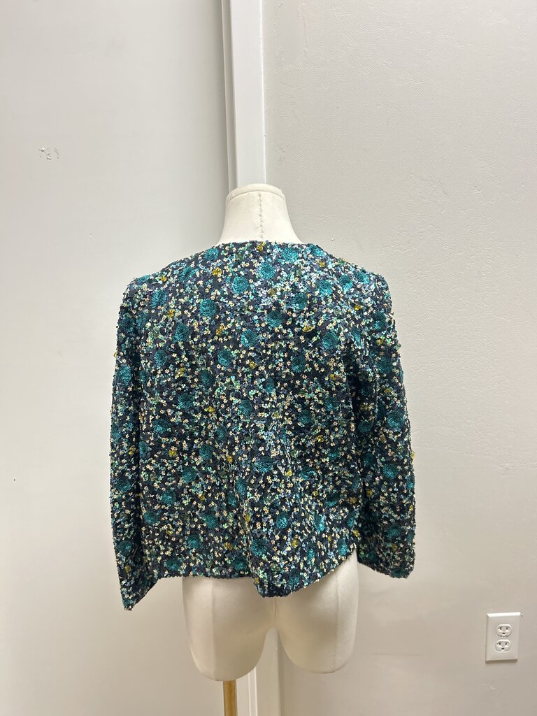 Sezane Teal Multi Embellished Lady Jacket
