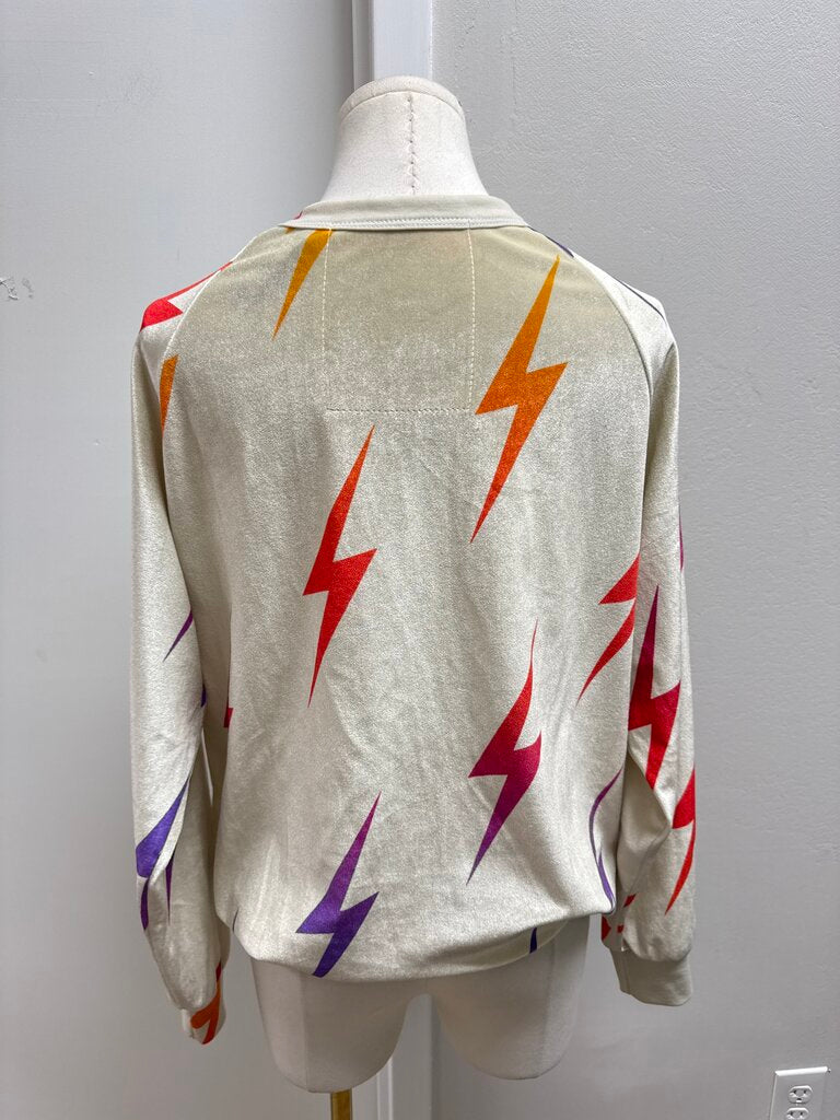 Aviator Nation Cream Lightening Bolt Velour Sweatshirt