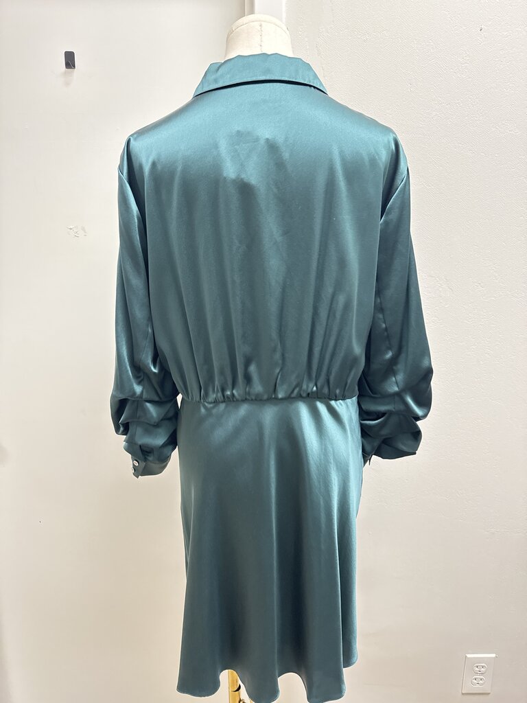 Cinq a Sept Forest Green Sateen Ruched Dress