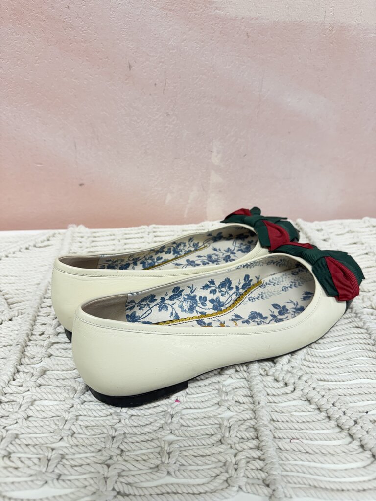 Gucci Cream Cap Toe Grosgrain Ribbon Ballet Flat w/BOx