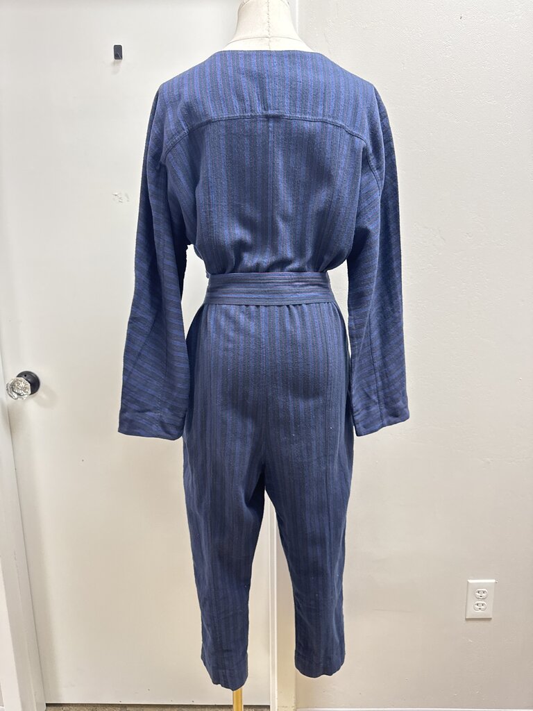 Apiece Apart Blue Striped Belted Jumpsuit