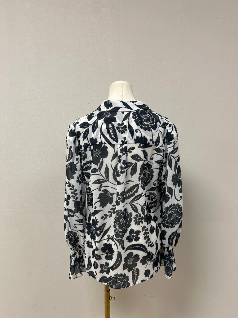 Milly Black and White Floral Blouse