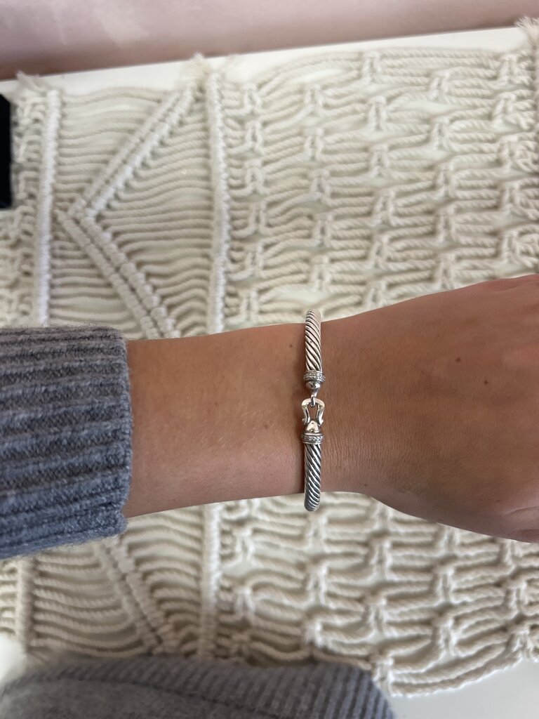David Yurman Silver and Gold and Diamond Cable Buckle Bracelet