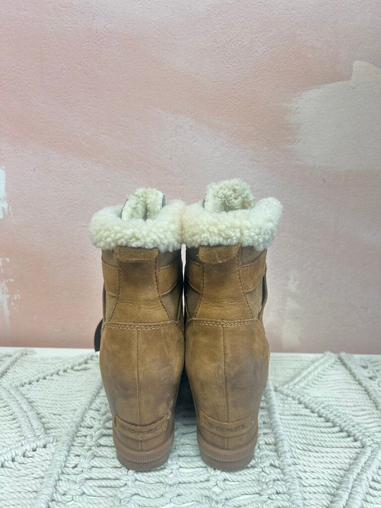 Sorel Camel Suede Wedge Bootie