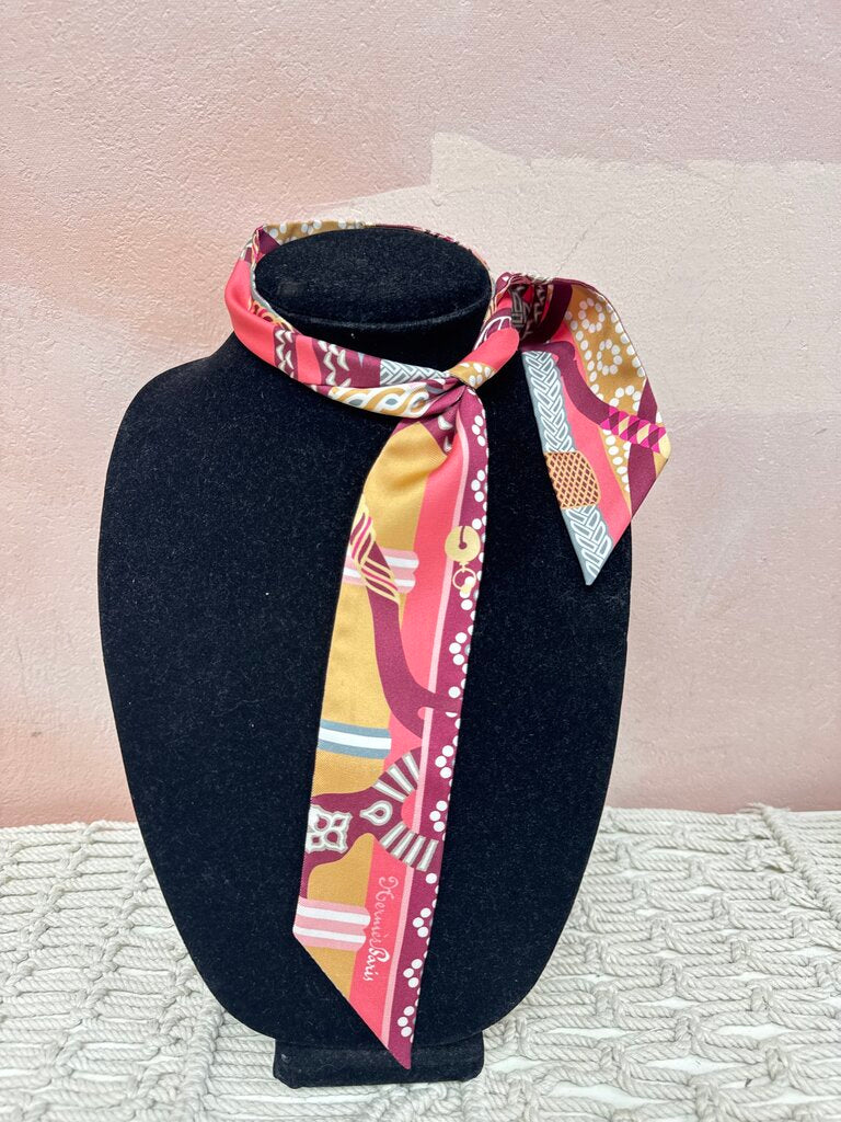 Hermes Pink Fantaisie d'Etriers Twilly w/Box