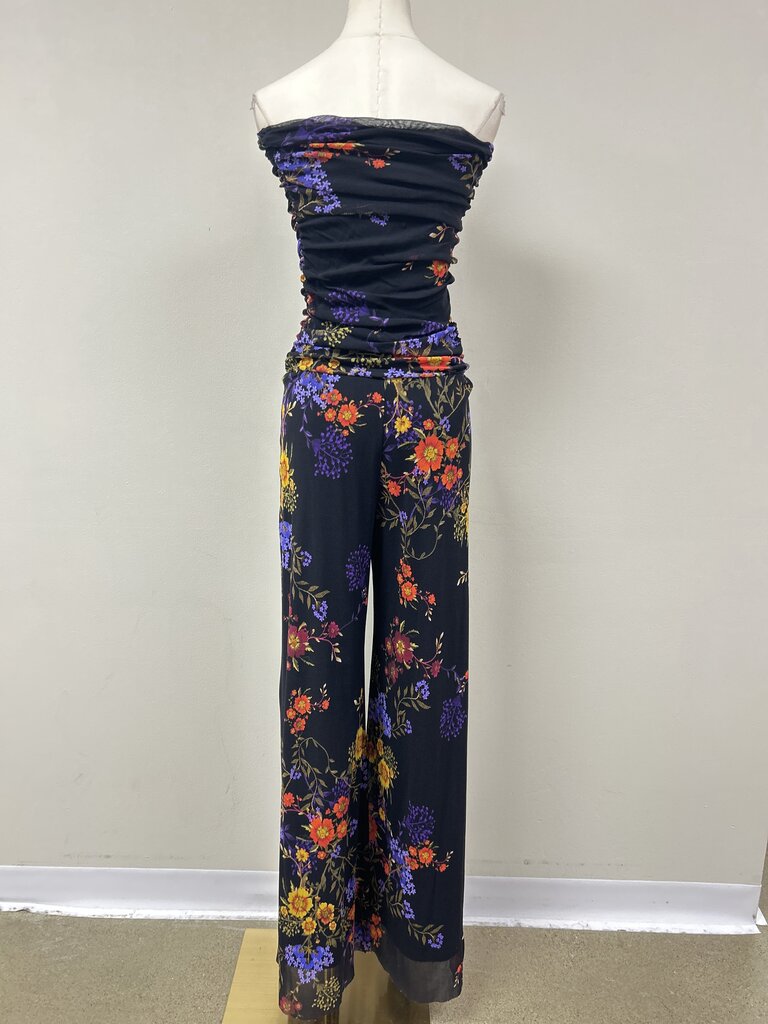 Fuzzi Black Floral Ruched Top Jumpsuit NWT